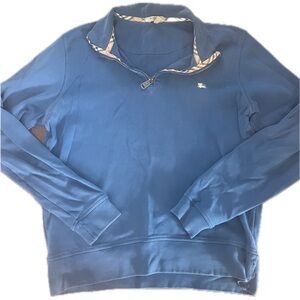 Burberry Royal Blue Half-Zip Men's Sweater with Tartan Trim